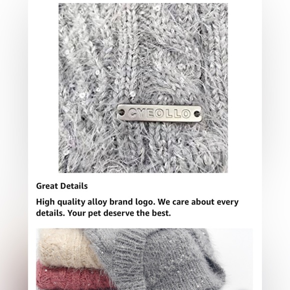 Pullover Knitted Classic Dog Sweater w/ Sequin Turtleneck for Sm/Med Breed NEW - Picture 3 of 11